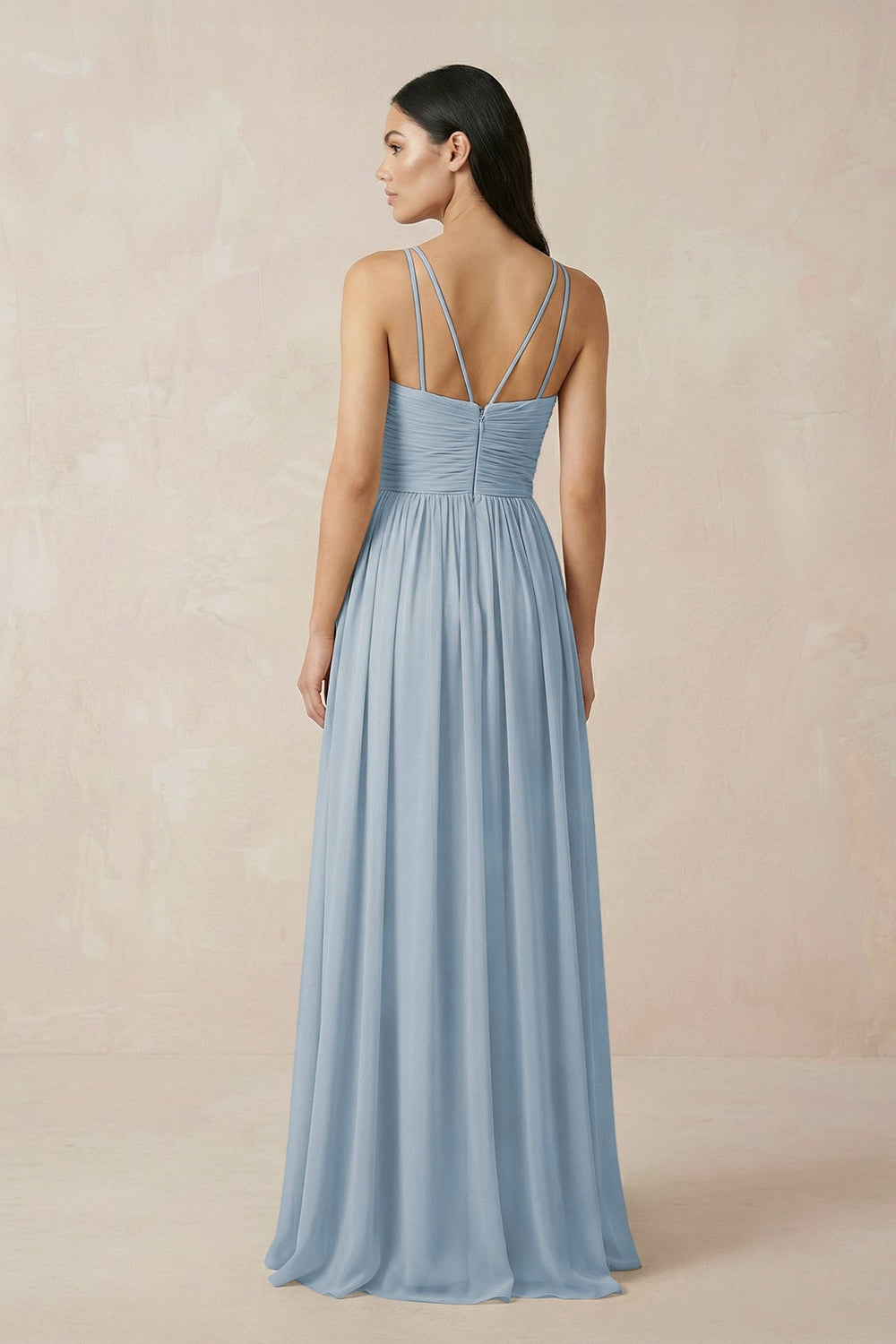 Halter Neck A - Line Chiffon Bridesmaid Dress in Dusty Blue - KissProm Bridesmaid Dresses