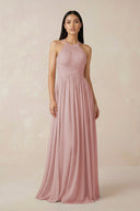 Halter Neck A - Line Chiffon Bridesmaid Dress in Dusty Rose - KissProm Bridesmaid Dresses