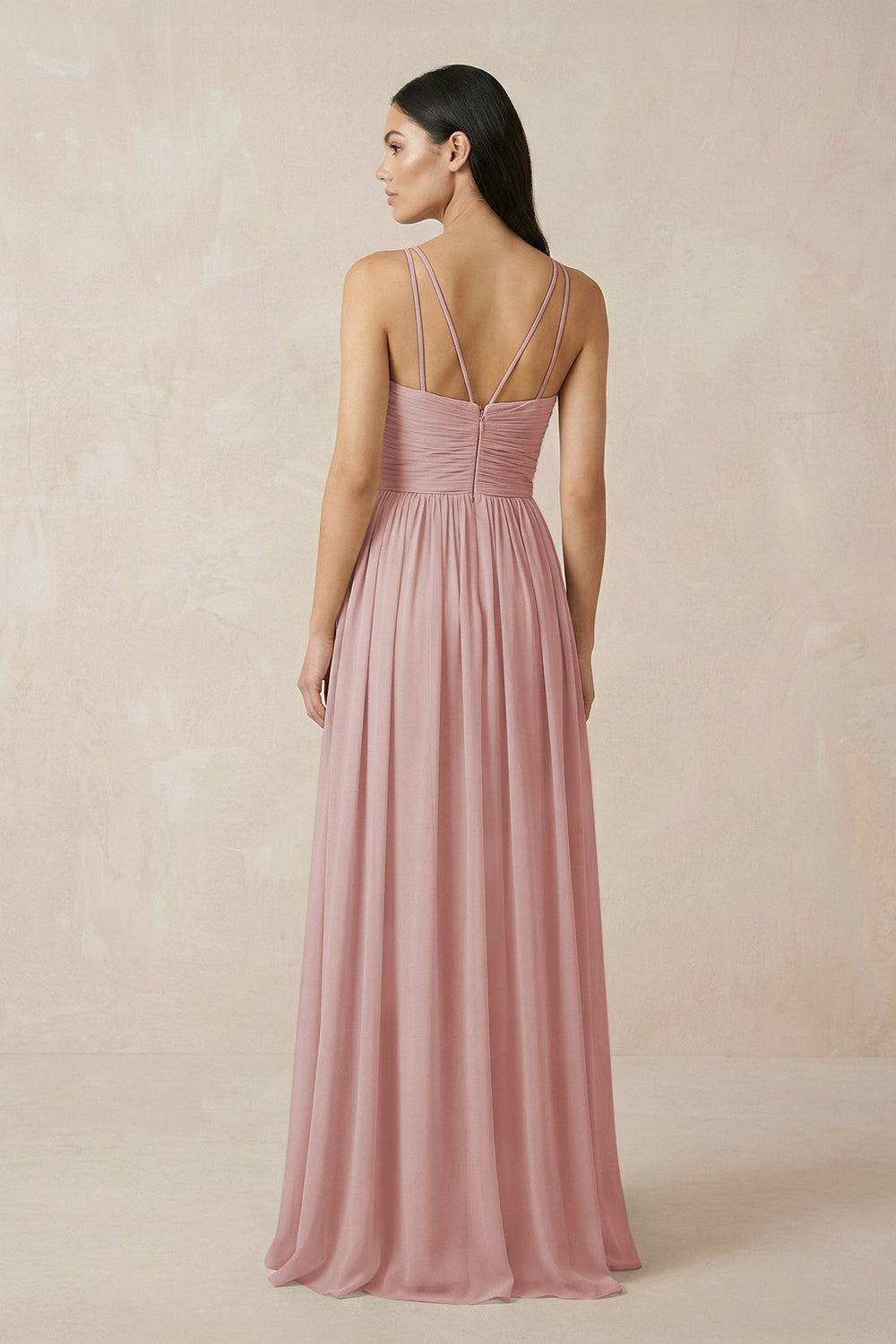 Halter Neck A - Line Chiffon Bridesmaid Dress in Dusty Rose - KissProm Bridesmaid Dresses