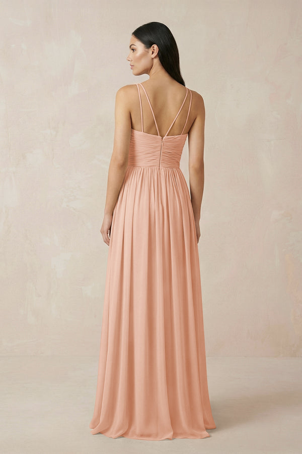 Halter Neck A - Line Chiffon Bridesmaid Dress in English Rose - KissProm Bridesmaid Dresses