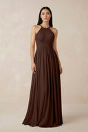Halter Neck A - Line Chiffon Bridesmaid Dress in Espresso - KissProm Bridesmaid Dresses