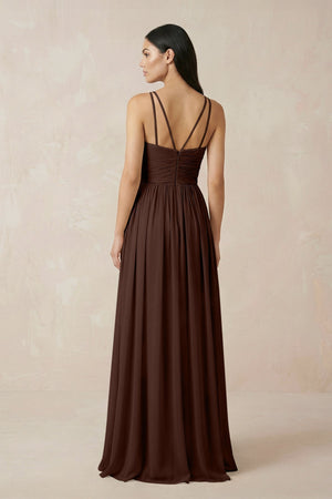 Halter Neck A - Line Chiffon Bridesmaid Dress in Espresso - KissProm Bridesmaid Dresses