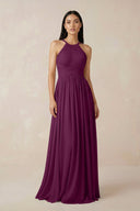 Halter Neck A - Line Chiffon Bridesmaid Dress in Fig - KissProm Bridesmaid Dresses