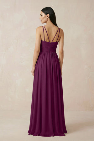 Halter Neck A - Line Chiffon Bridesmaid Dress in Fig - KissProm Bridesmaid Dresses