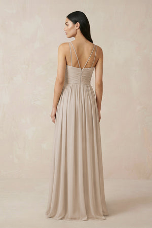Halter Neck A - Line Chiffon Bridesmaid Dress in Frost - KissProm Bridesmaid Dresses