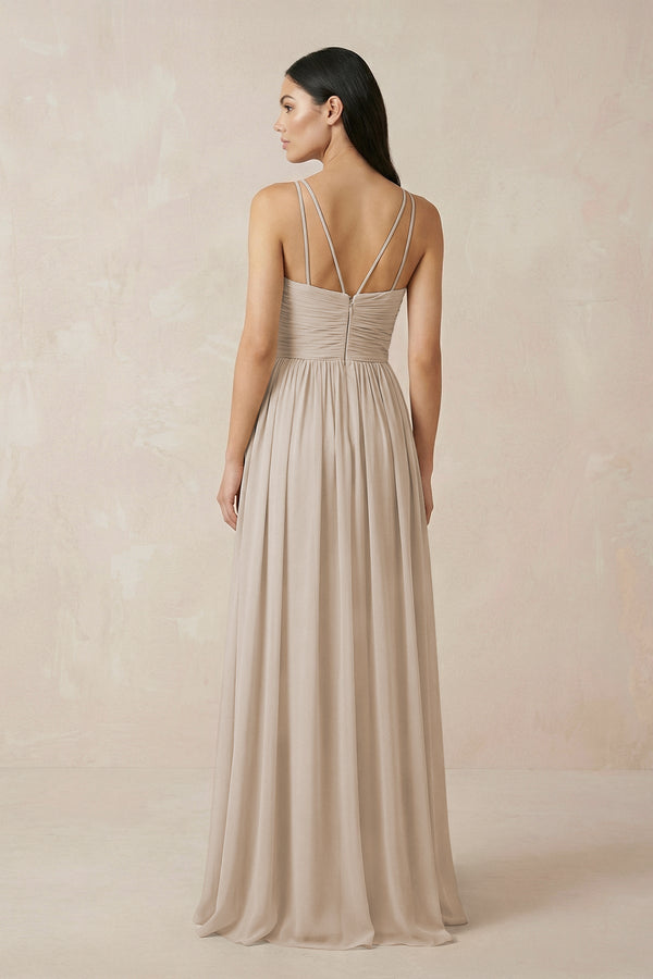 Halter Neck A - Line Chiffon Bridesmaid Dress in Frost - KissProm Bridesmaid Dresses