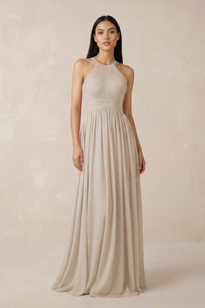 Halter Neck A - Line Chiffon Bridesmaid Dress in Frost - KissProm Bridesmaid Dresses