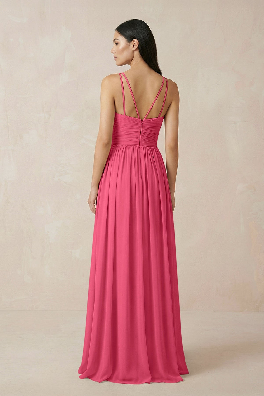 Halter Neck A - Line Chiffon Bridesmaid Dress in Fuchsia - KissProm Bridesmaid Dresses