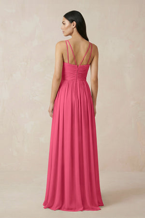 Halter Neck A - Line Chiffon Bridesmaid Dress in Fuchsia - KissProm Bridesmaid Dresses