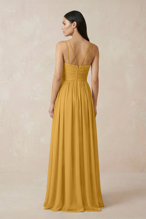 Halter Neck A - Line Chiffon Bridesmaid Dress in Marigold - KissProm Bridesmaid Dresses