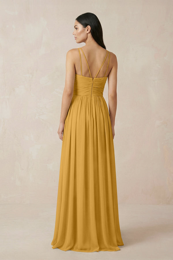 Halter Neck A - Line Chiffon Bridesmaid Dress in Marigold - KissProm Bridesmaid Dresses
