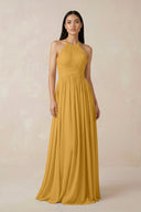 Halter Neck A - Line Chiffon Bridesmaid Dress in Marigold - KissProm Bridesmaid Dresses