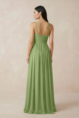 Halter Neck A - Line Chiffon Bridesmaid Dress in Matcha - KissProm Bridesmaid Dresses