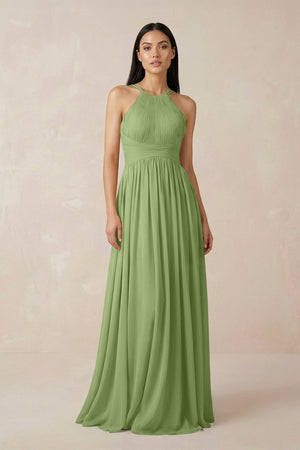 Halter Neck A - Line Chiffon Bridesmaid Dress in Matcha - KissProm Bridesmaid Dresses