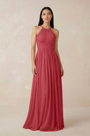 Halter Neck A - Line Chiffon Bridesmaid Dress in Merlot - KissProm Bridesmaid Dresses