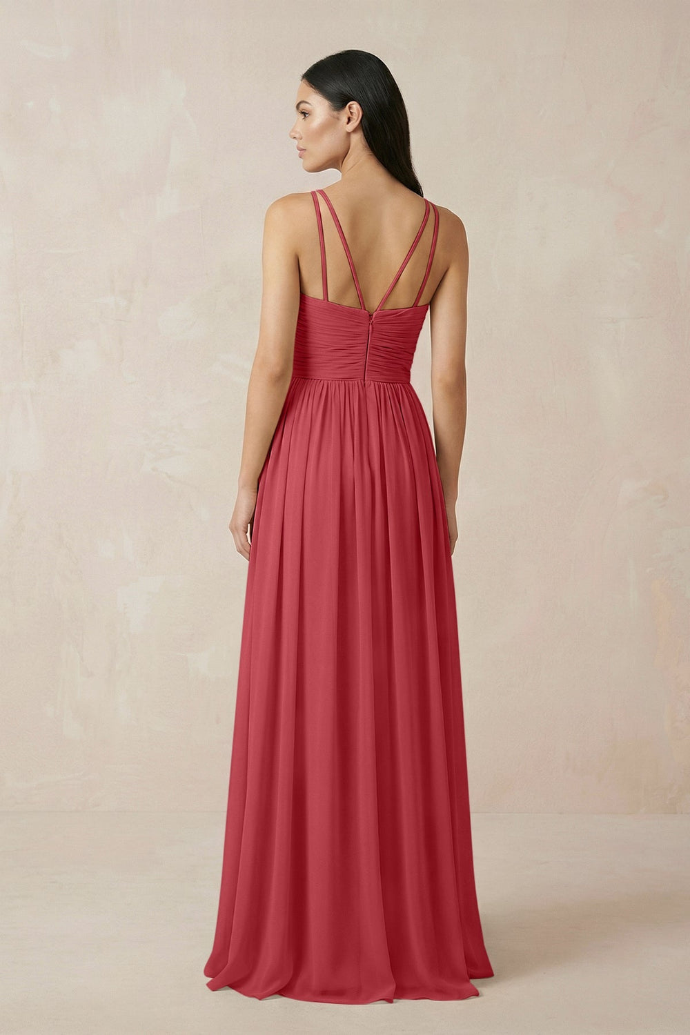 Halter Neck A - Line Chiffon Bridesmaid Dress in Merlot - KissProm Bridesmaid Dresses