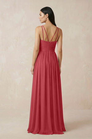 Halter Neck A - Line Chiffon Bridesmaid Dress in Merlot - KissProm Bridesmaid Dresses