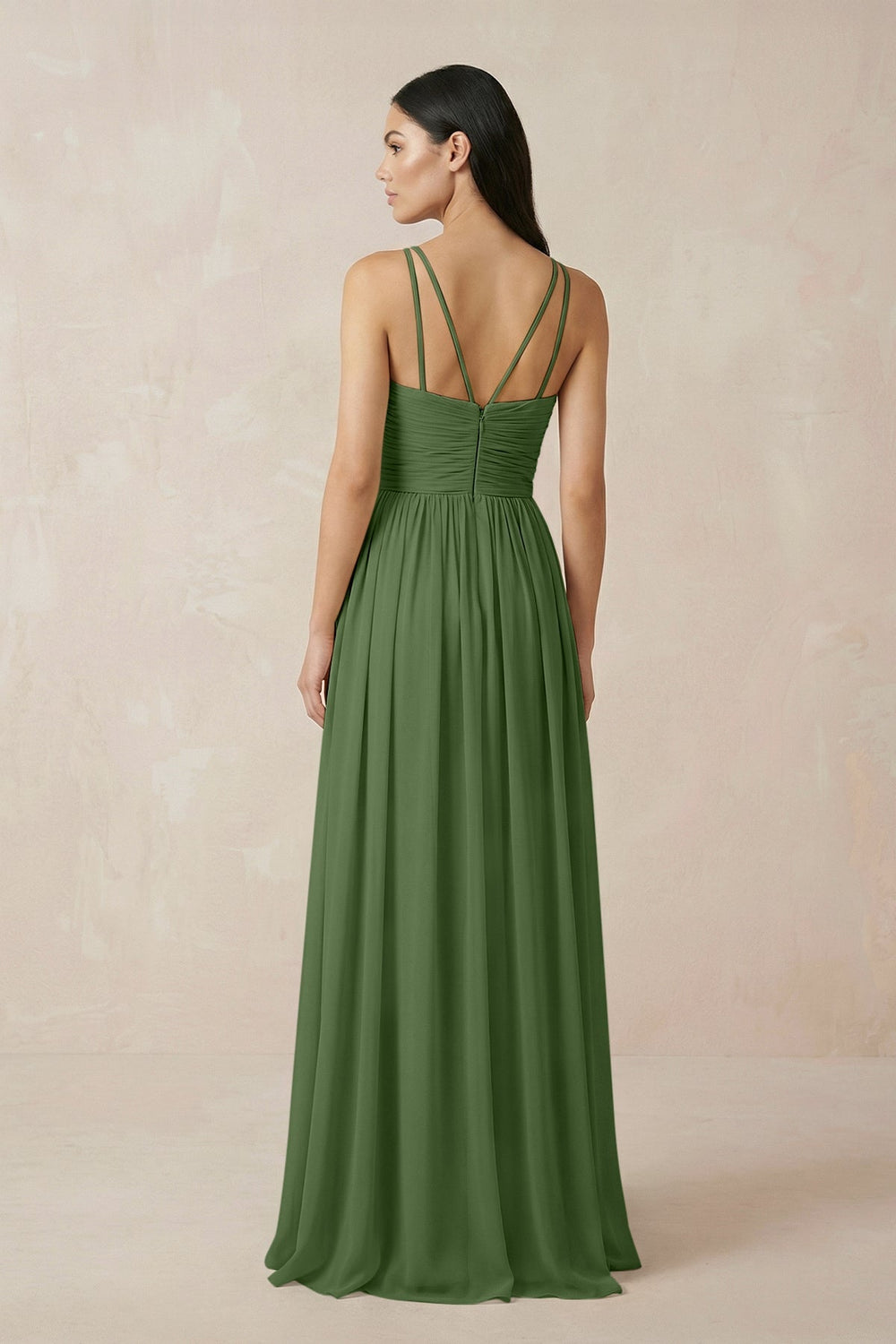Halter Neck A - Line Chiffon Bridesmaid Dress in Moss - KissProm Bridesmaid Dresses