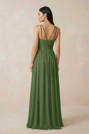 Halter Neck A - Line Chiffon Bridesmaid Dress in Moss - KissProm Bridesmaid Dresses