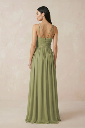 Halter Neck A - Line Chiffon Bridesmaid Dress in Moss Green - KissProm Bridesmaid Dresses