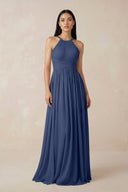 Halter Neck A - Line Chiffon Bridesmaid Dress in Navy - KissProm Bridesmaid Dresses