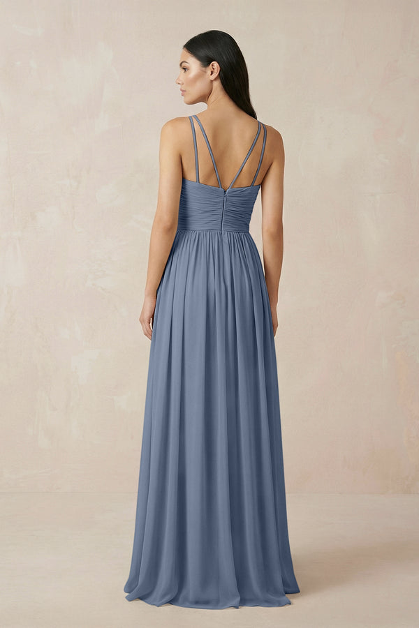 Halter Neck A - Line Chiffon Bridesmaid Dress in Neptune - KissProm Bridesmaid Dresses