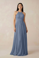 Halter Neck A - Line Chiffon Bridesmaid Dress in Neptune - KissProm Bridesmaid Dresses