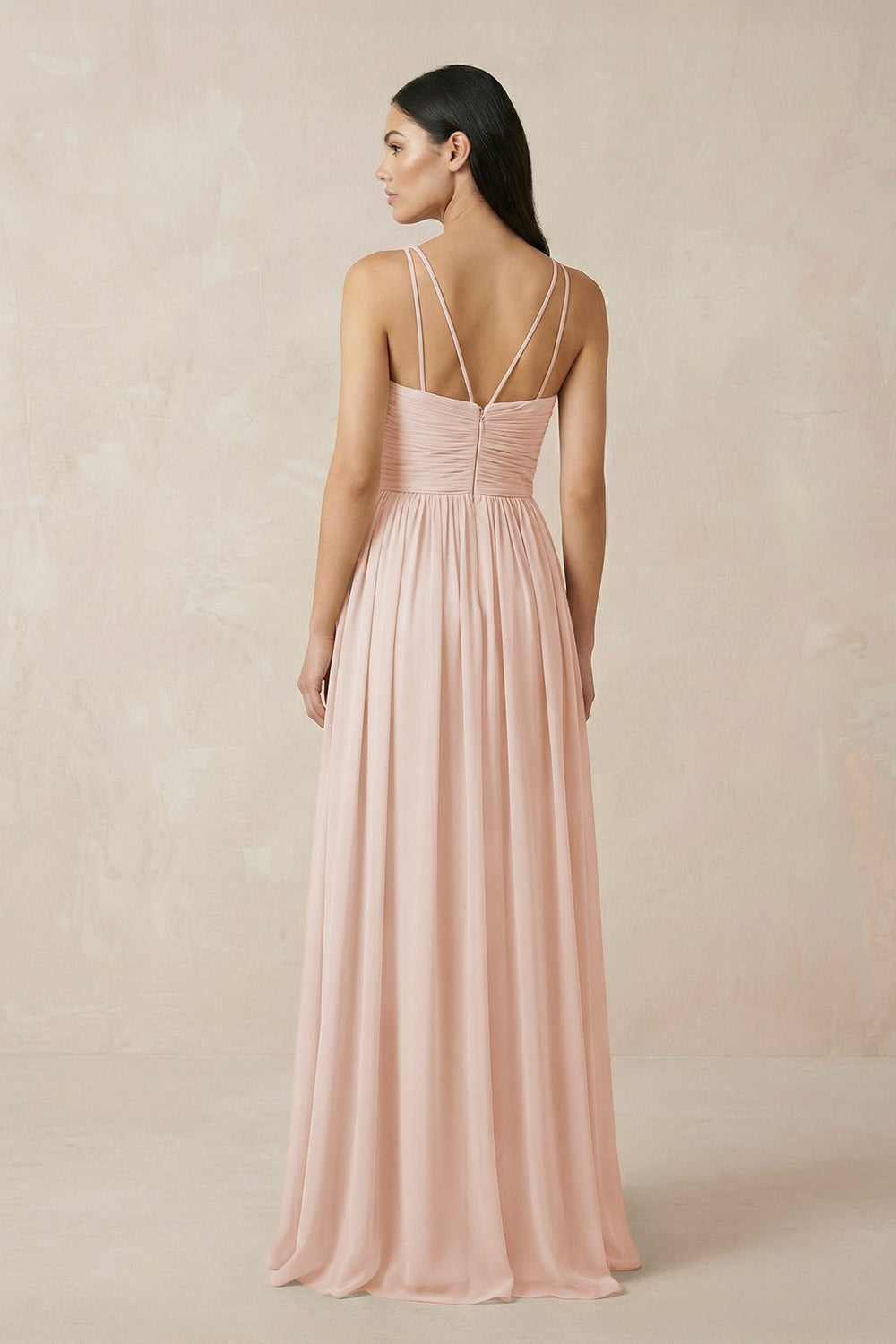 Halter Neck A - Line Chiffon Bridesmaid Dress in Pale Blush - KissProm Bridesmaid Dresses