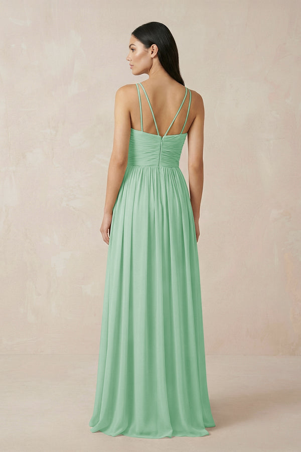 Halter Neck A - Line Chiffon Bridesmaid Dress in Pale Pistachio - KissProm Bridesmaid Dresses