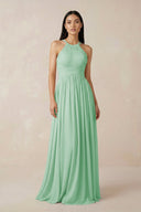 Halter Neck A - Line Chiffon Bridesmaid Dress in Pale Pistachio - KissProm Bridesmaid Dresses