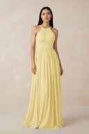 Halter Neck A - Line Chiffon Bridesmaid Dress in Pastel Yellow - KissProm Bridesmaid Dresses