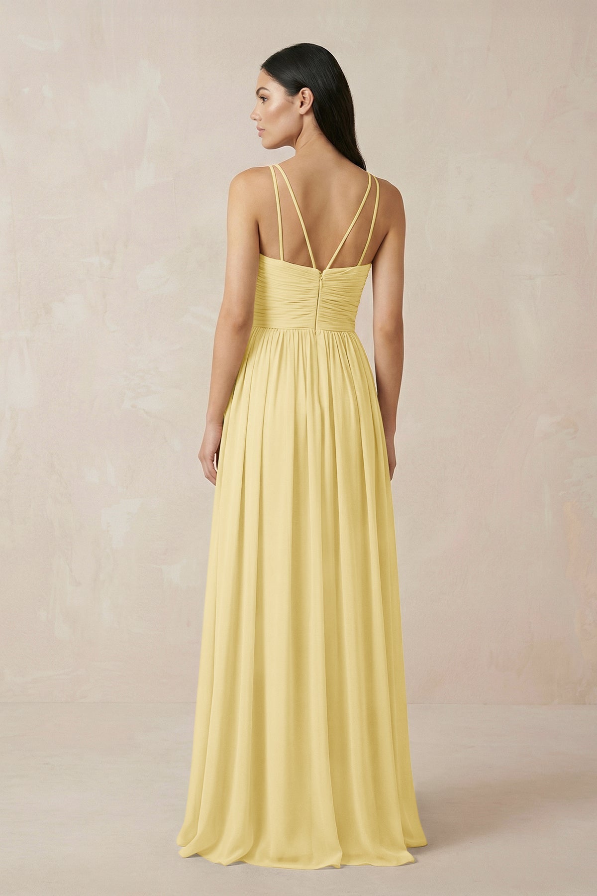 Halter Neck A-Line Chiffon Bridesmaid Dress in Pastel Yellow, Pastel Yellow / 18 Halter Neck A-Line Chiffon Bridesmaid Dress in Pastel Yellow, Pastel Yellow / 18