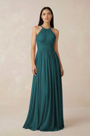 Halter Neck A - Line Chiffon Bridesmaid Dress in Pine - KissProm Bridesmaid Dresses