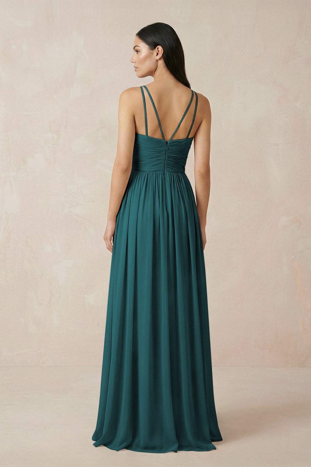 Halter Neck A - Line Chiffon Bridesmaid Dress in Pine - KissProm Bridesmaid Dresses