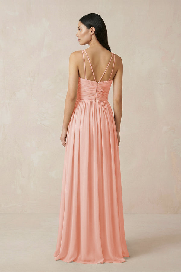 Halter Neck A-Line Chiffon Bridesmaid Dress in Rose Petal, Rose Petal / 28