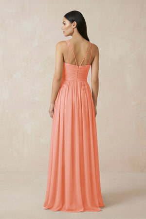 Halter Neck A - Line Chiffon Bridesmaid Dress in Rosette - KissProm Bridesmaid Dresses