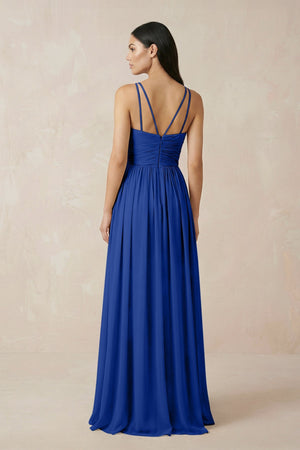 Halter Neck A - Line Chiffon Bridesmaid Dress in Royal Blue - KissProm Bridesmaid Dresses