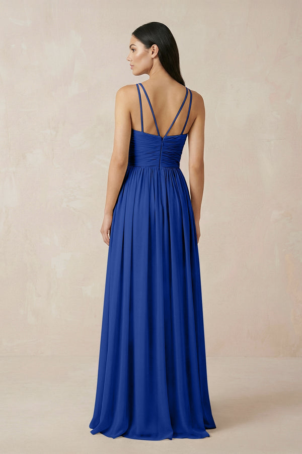Halter Neck A-Line Chiffon Bridesmaid Dress in Royal Blue, Royal Blue / 14