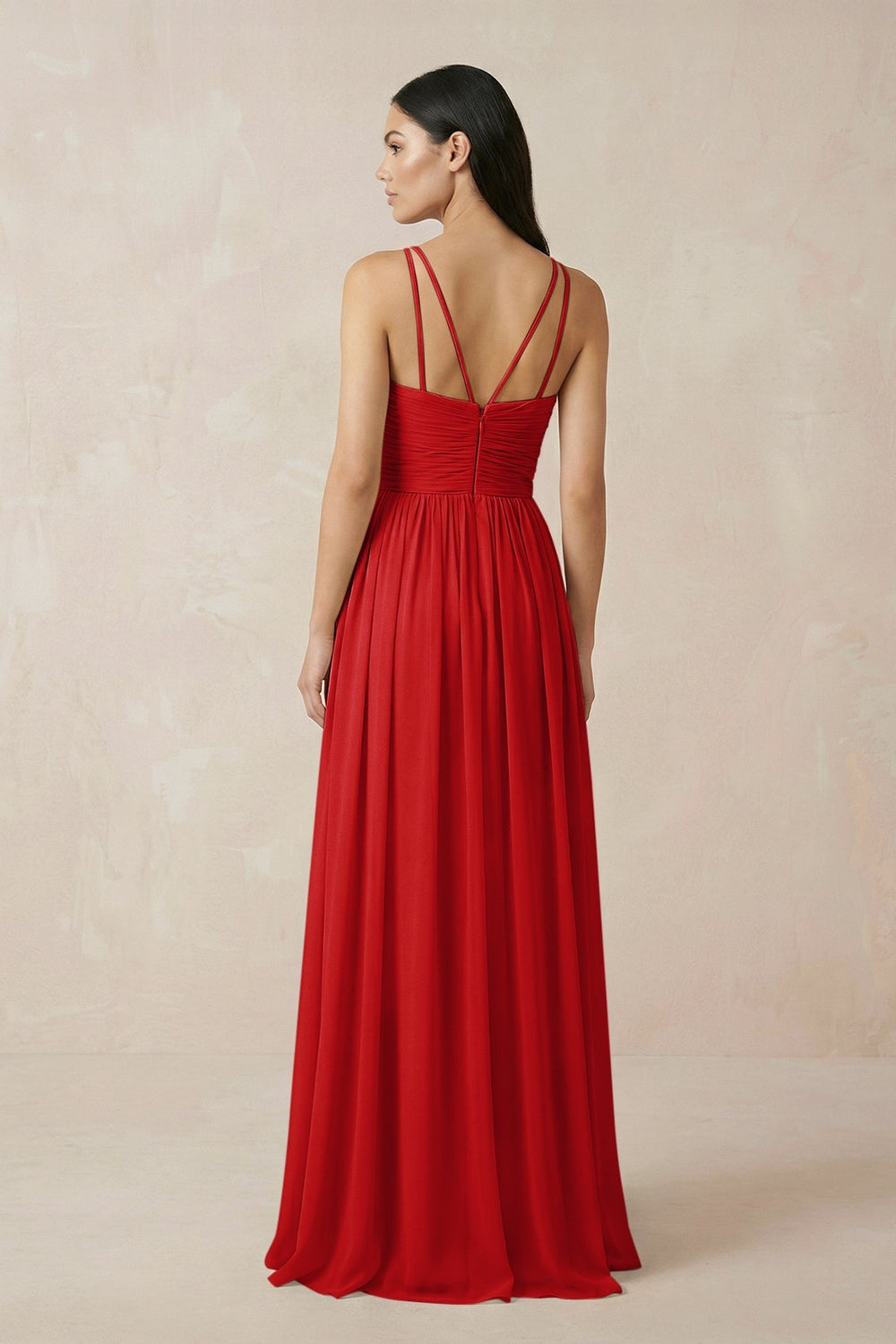 Halter Neck A - Line Chiffon Bridesmaid Dress in Ruby Red - KissProm Bridesmaid Dresses