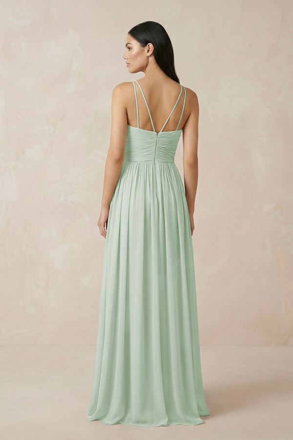 Halter Neck A - Line Chiffon Bridesmaid Dress in Sage - KissProm Bridesmaid Dresses