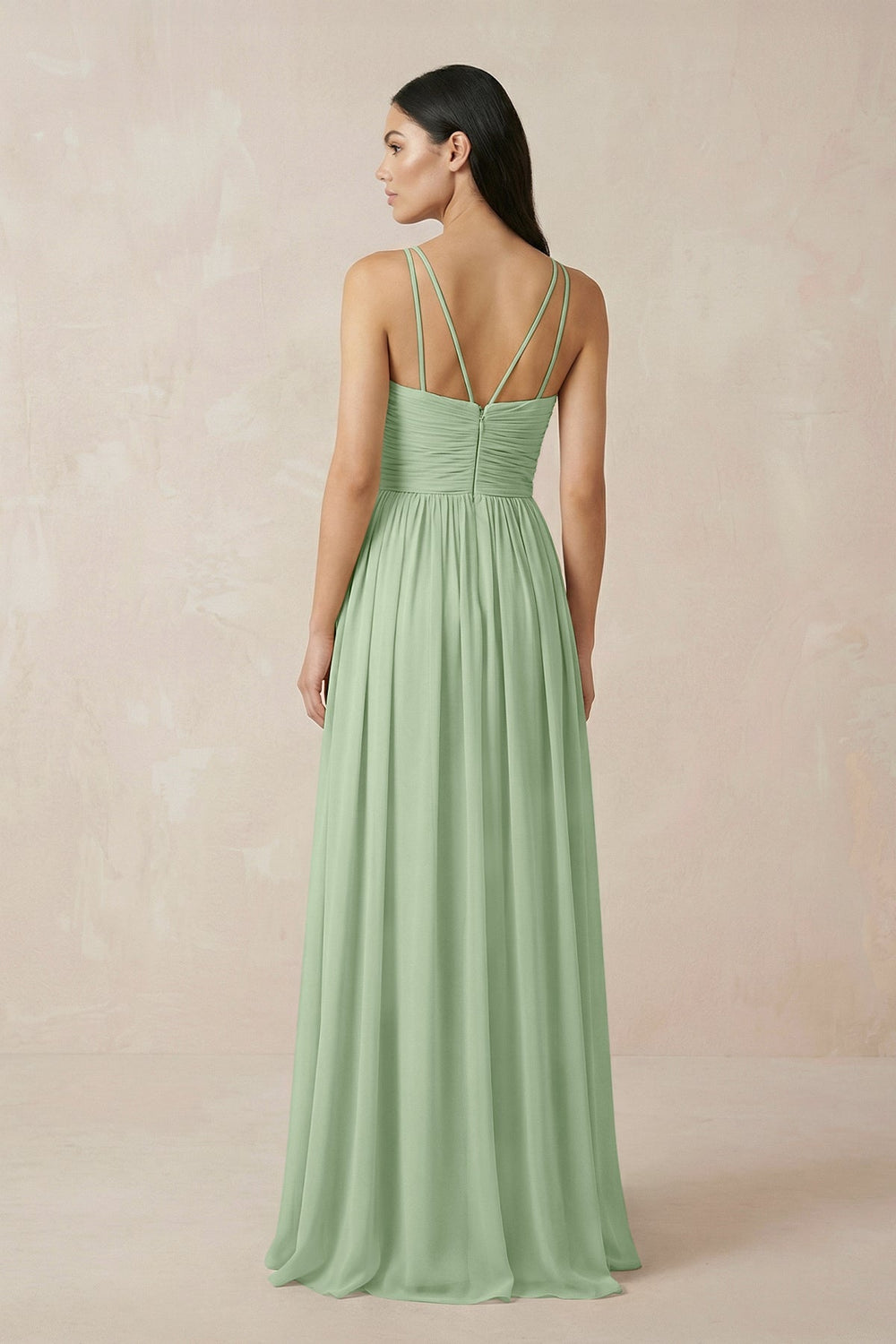 Halter Neck A - Line Chiffon Bridesmaid Dress in Sage - KissProm Bridesmaid Dresses