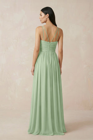 Halter Neck A - Line Chiffon Bridesmaid Dress in Sage - KissProm Bridesmaid Dresses