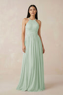 Halter Neck A - Line Chiffon Bridesmaid Dress in Sage - KissProm Bridesmaid Dresses