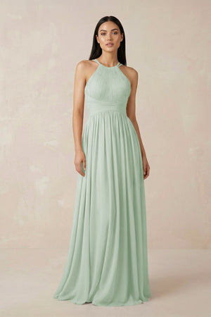 Halter Neck A - Line Chiffon Bridesmaid Dress in Sage - KissProm Bridesmaid Dresses
