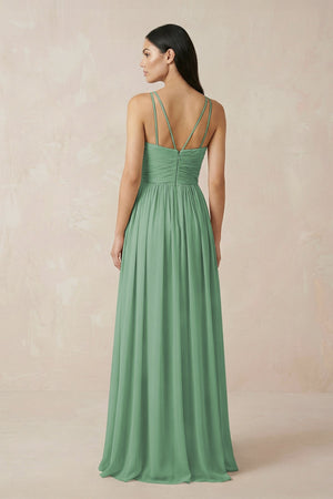 Halter Neck A - Line Chiffon Bridesmaid Dress in Sea Glass - KissProm Bridesmaid Dresses