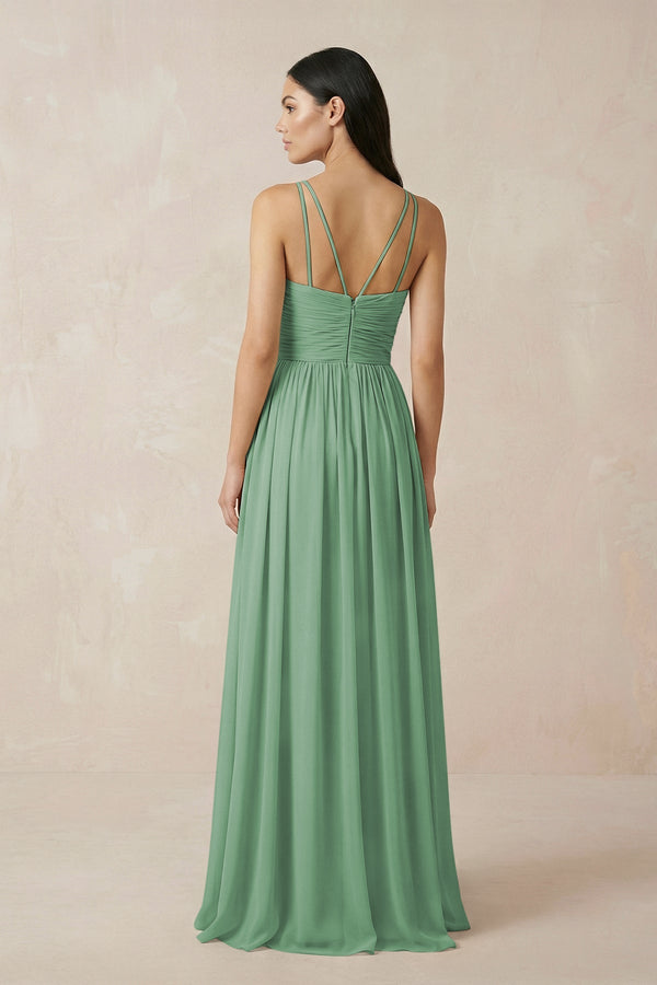 Halter Neck A - Line Chiffon Bridesmaid Dress in Sea Glass - KissProm Bridesmaid Dresses