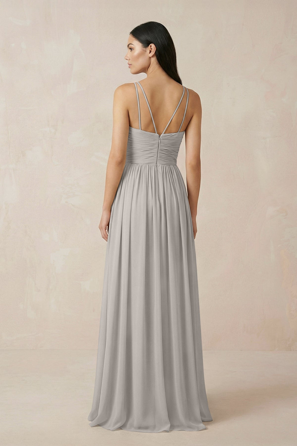 Halter Neck A - Line Chiffon Bridesmaid Dress in Silver - KissProm Bridesmaid Dresses