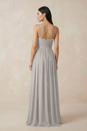 Halter Neck A - Line Chiffon Bridesmaid Dress in Silver - KissProm Bridesmaid Dresses