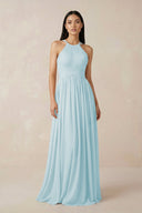 Halter Neck A - Line Chiffon Bridesmaid Dress in Sky Blue - KissProm Bridesmaid Dresses