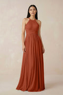 Halter Neck A - Line Chiffon Bridesmaid Dress in Spice - KissProm Bridesmaid Dresses